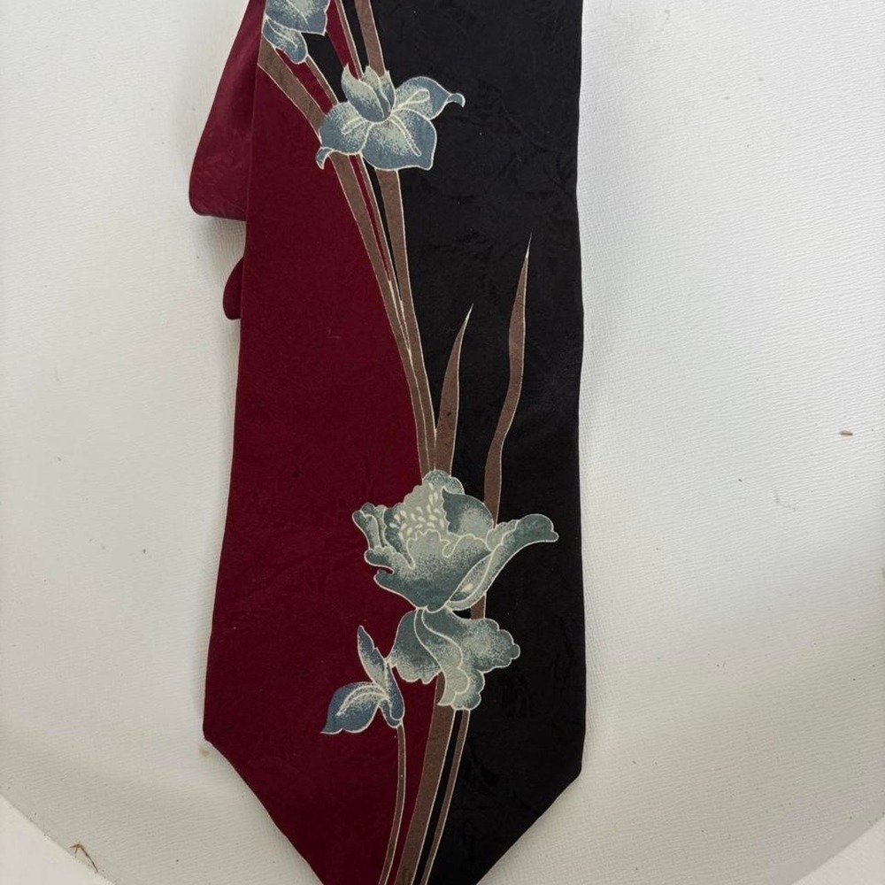 Mark Alexander Mens Italian Silk Tie Blue Floral Black Burgundy Formal Accessory